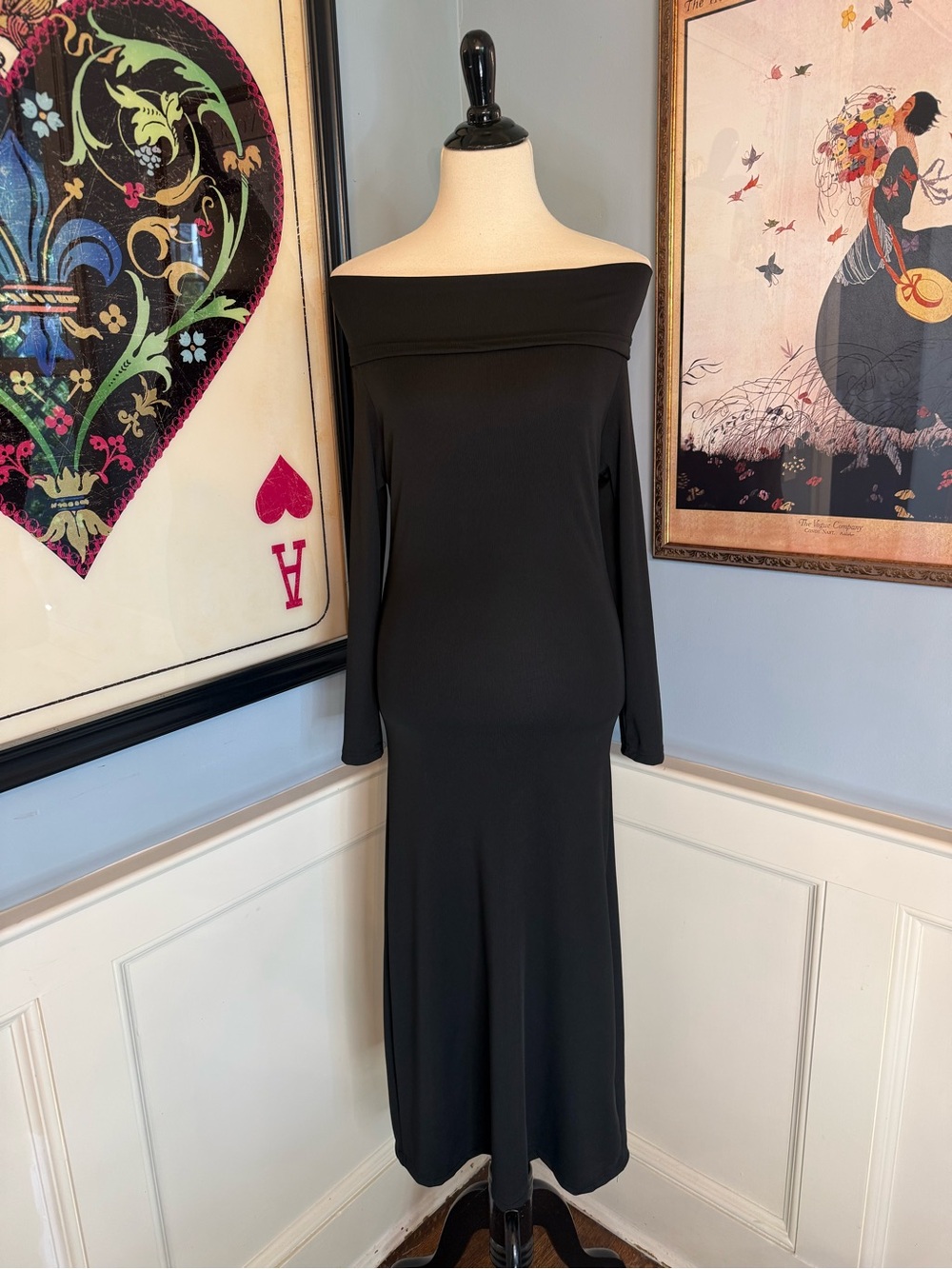 Black Off Shoulder Long Sleeve Bodycon Sheath Maxi Dress
